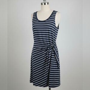 Vineyard Vines Navy and White Striped Tied Front Midi Dress